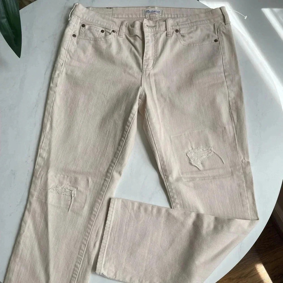 Madewell Cream Distressed Knee Denim Pants Size 30 - Picture 4 of 6